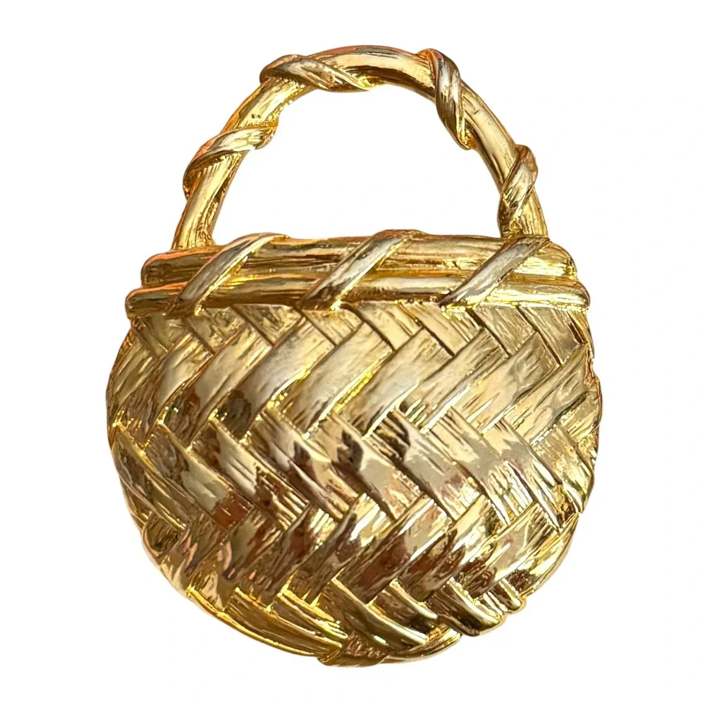 Vintage Basket Purse Brooch‎ Unknown Signed Costume Jewelry